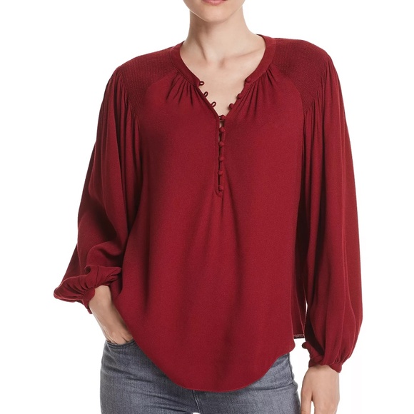 Joie Addalla Smocked-Shoulder Peasant Top Topanga (Wine Red) Size Small Casual - Picture 1 of 13